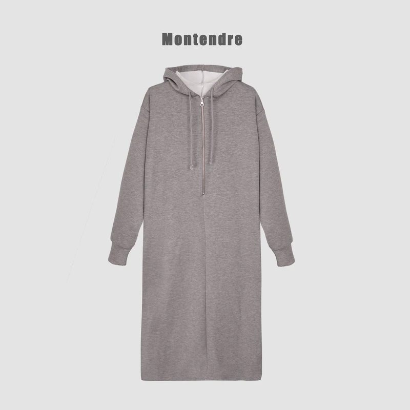 【TaKuMi】 秋季新款 B 简约时尚百搭休闲纯色连帽连衣裙