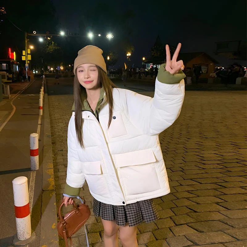 染色短款长袖常规款保暖棉服棉衣白色冬季百搭冬装