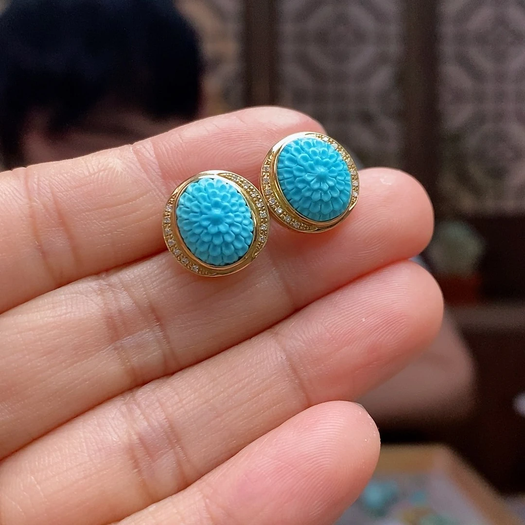 18K金镶嵌绿松石珠宝奇石