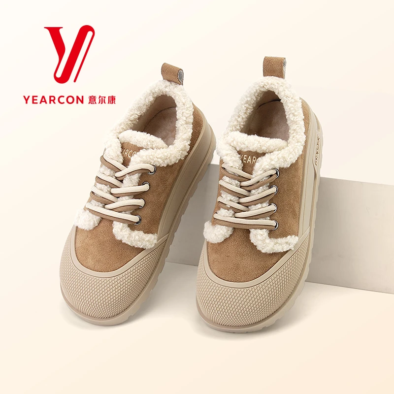 意尔康女鞋牛反绒户外休闲棉鞋冬季新款潮流复古运动板鞋488022