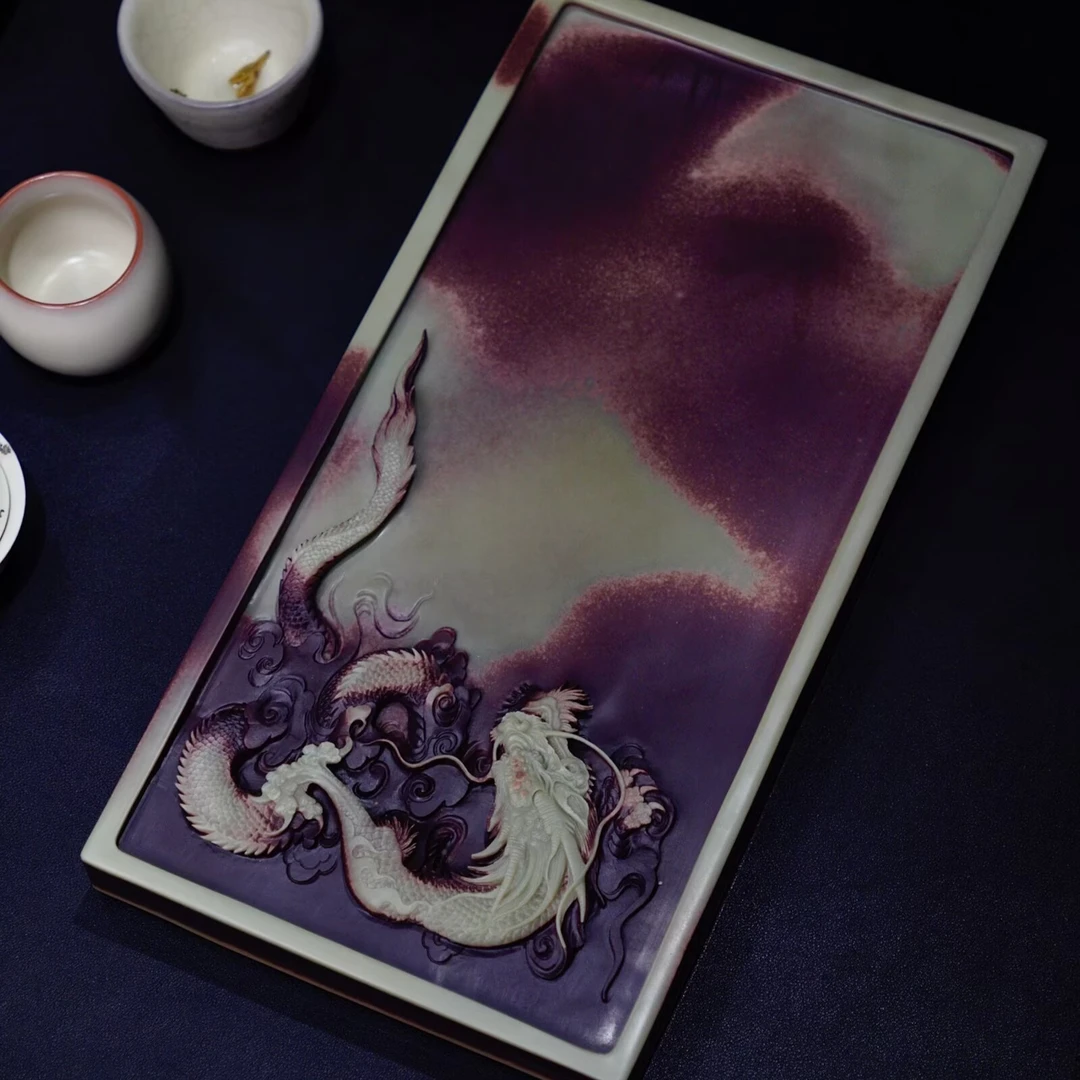 千石紫袍玉带石精品龙行天下整料手工雕刻茶盘茶海干泡台家用茶台