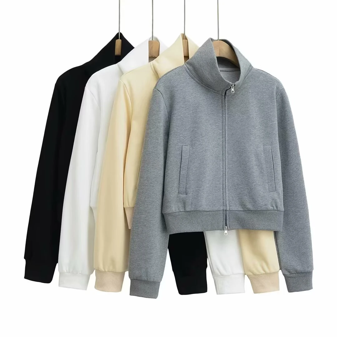 棉70%2025春新款休闲百搭实穿派正肩立领拉链卫衣女美式修身短版