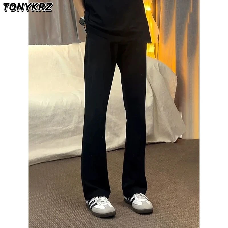 TONYKRZ黑色弯刀牛仔裤男修身显瘦裤子美式高街vibe直筒微喇长裤