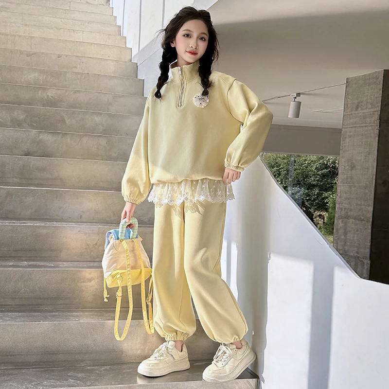 女童春秋款韩版休闲运动宽松套装2025新款中大童儿童时髦春装卫衣