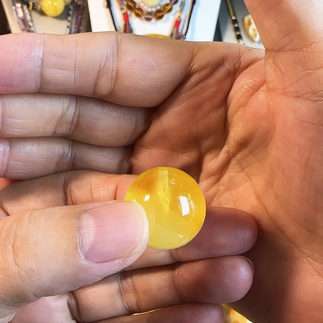 蜜蜡未镶嵌裸石琥珀蜜蜡聚宝盆拉丝天然爆花单珠20.2mm微粉