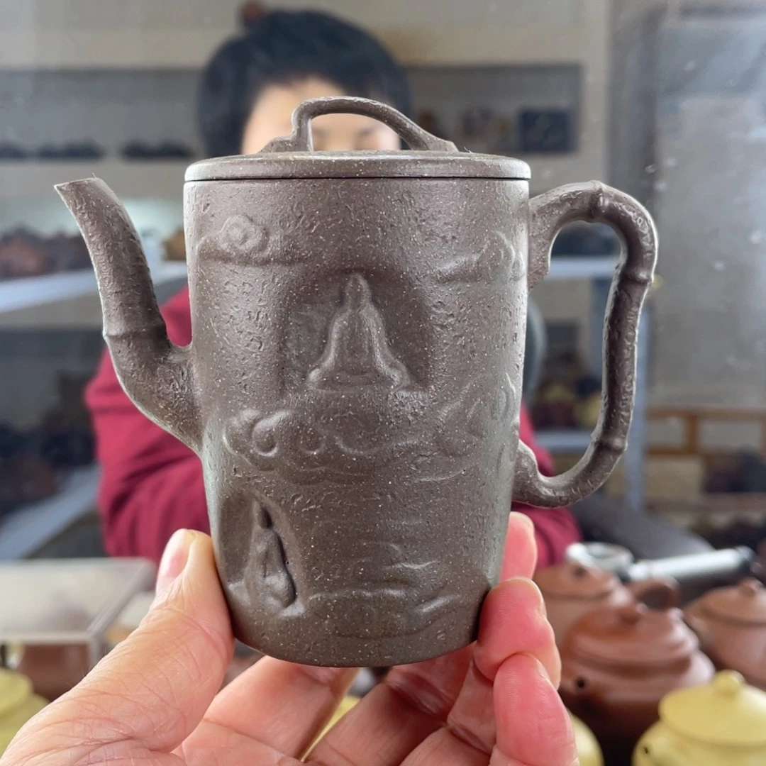 茶壶紫砂大水潭梨皮青段达摩壶150cc