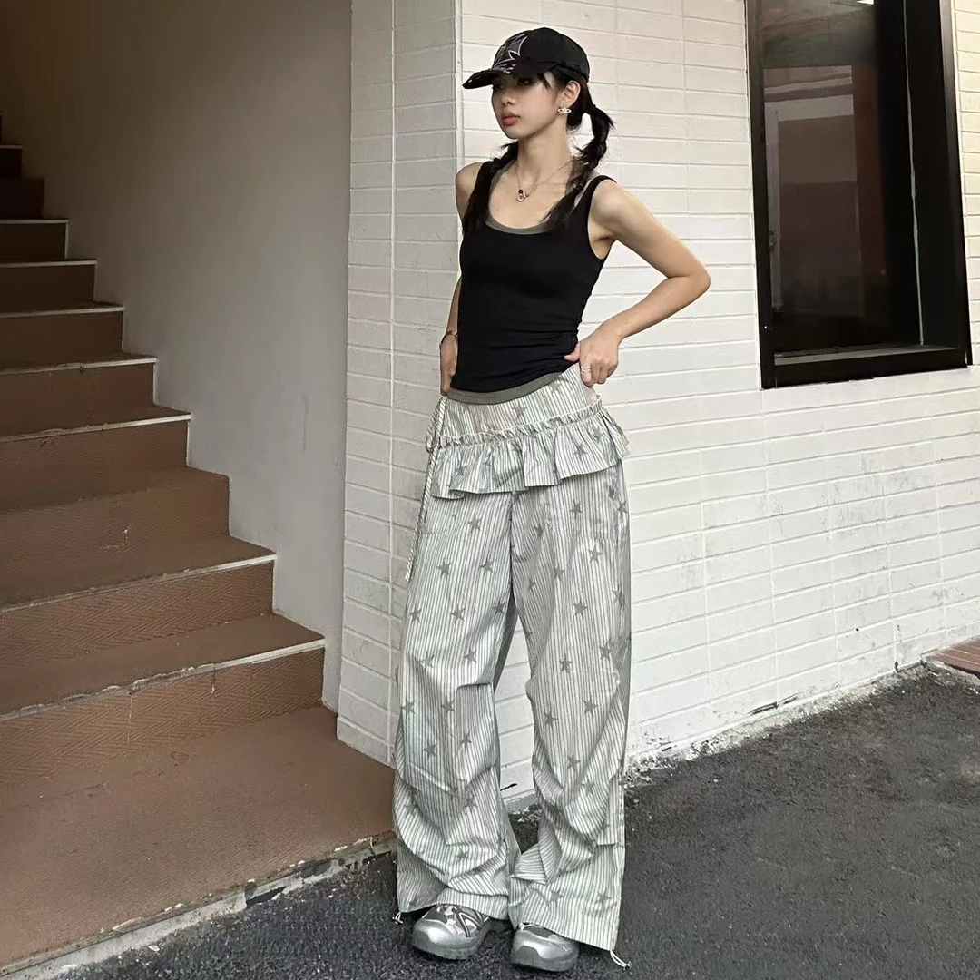 “亮晶晶”｜虎皮卷美式满印星星条纹工装裤带屁帘#K25608