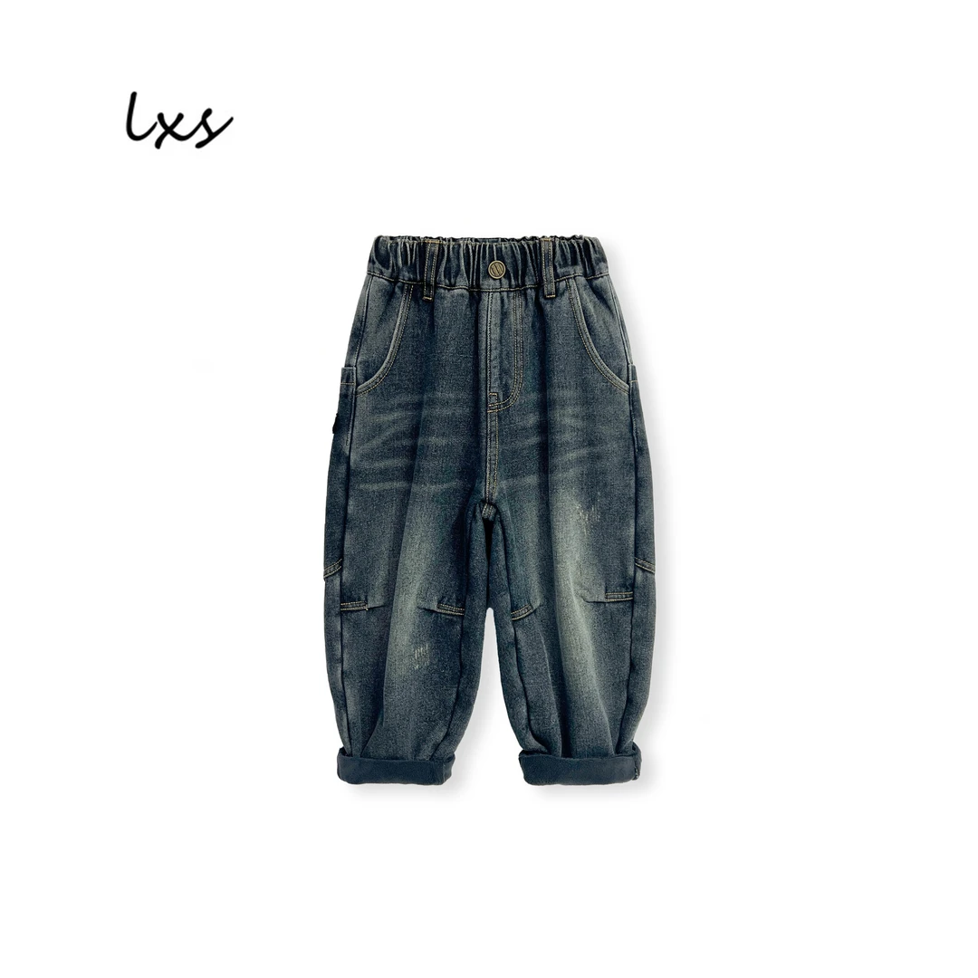 童装冬季加绒牛仔裤2024儿童韩版宽松宽松百搭洋气潮款牛仔A52230