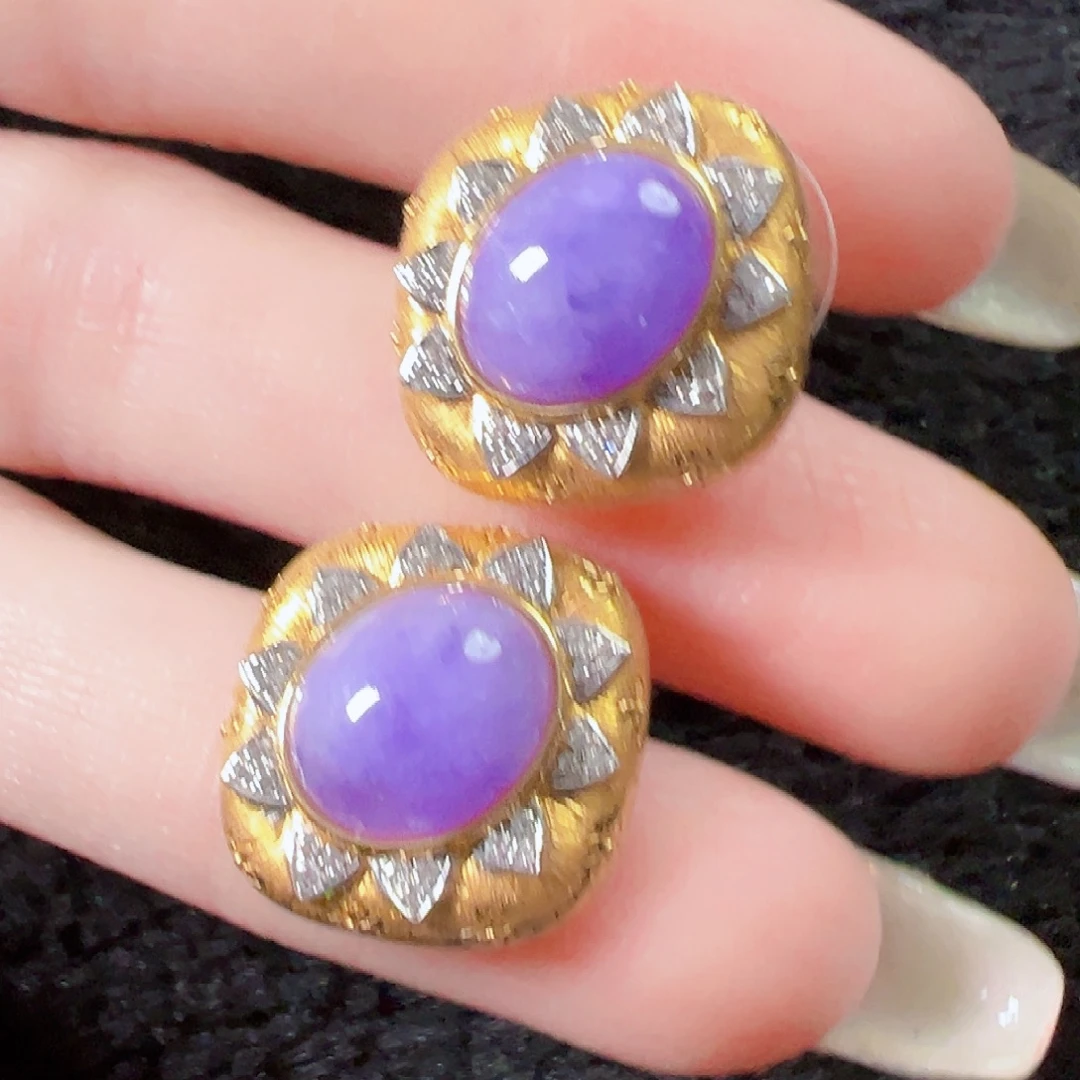 翡翠18K金镶嵌耳饰签收后24小时鉴赏期，过时不退