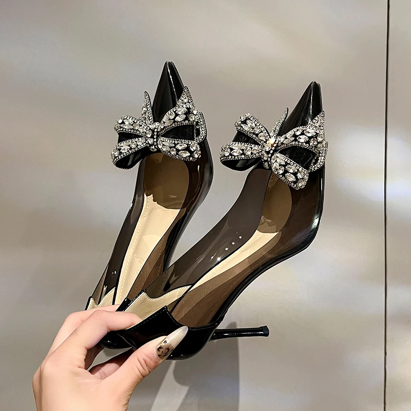 透明高跟鞋女细跟2025春夏新款尖头水钻浅口单鞋绝美婚鞋水晶鞋子