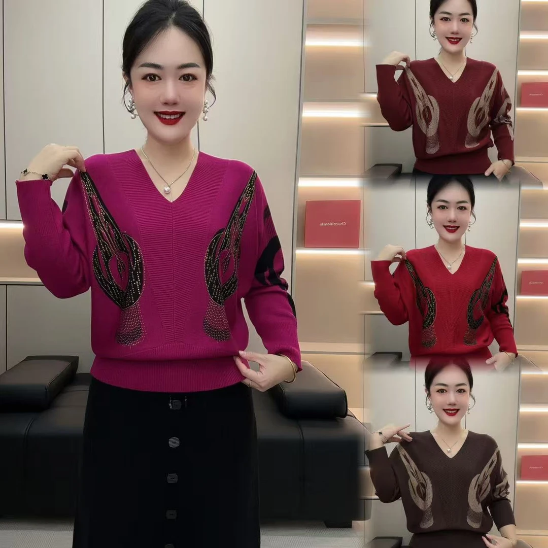 5-V领前后定位艺术图案篇幅套头针织衫