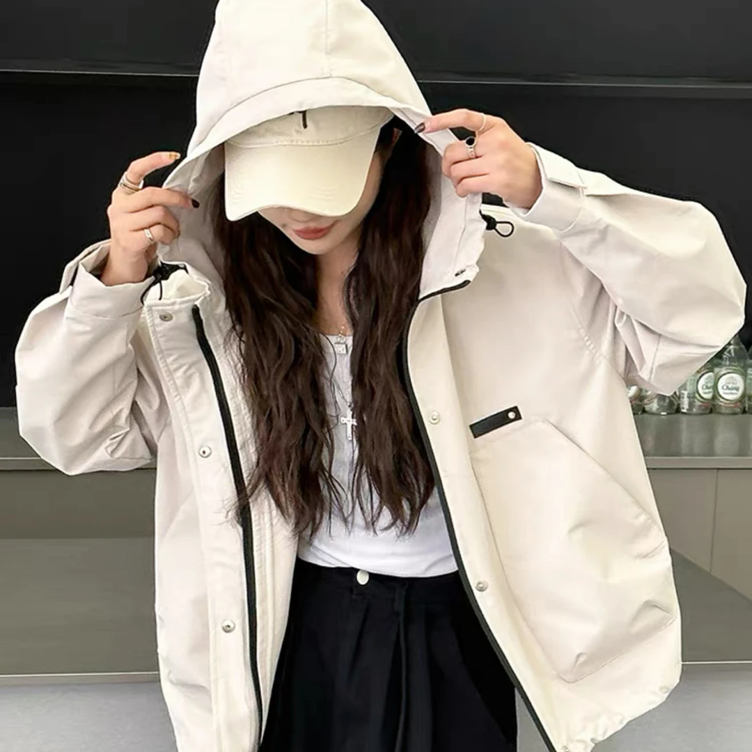8803外套女短款春季新款时尚韩版连帽大码长袖宽松休闲棒球服夹克