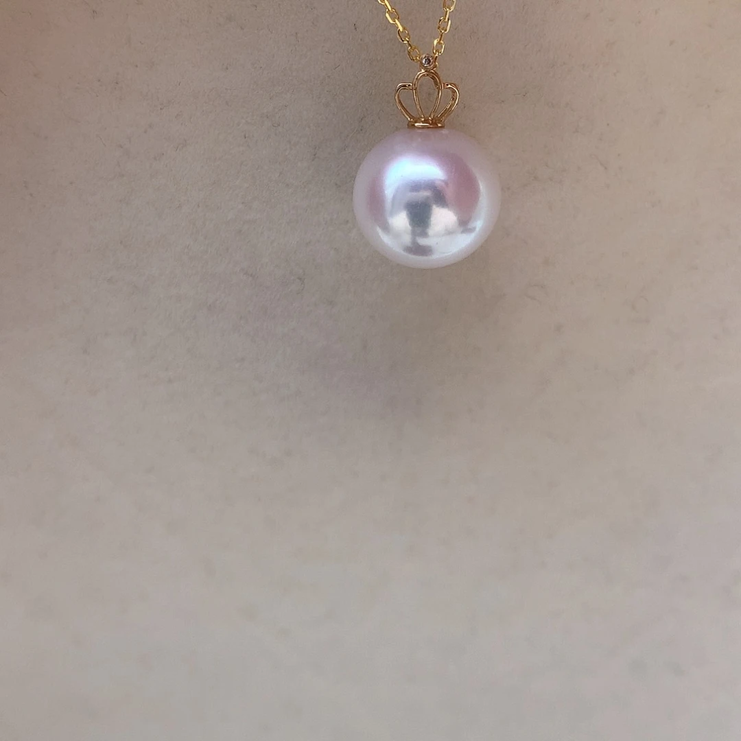 淡水珍珠12-13mm爱迪生吊坠18K金镶嵌