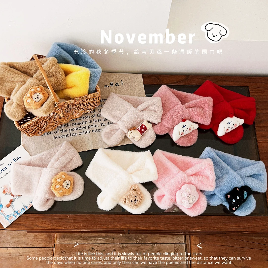软乎乎冬季卡通小熊婴儿围巾冬季保暖可爱儿童毛绒围脖秋季超萌