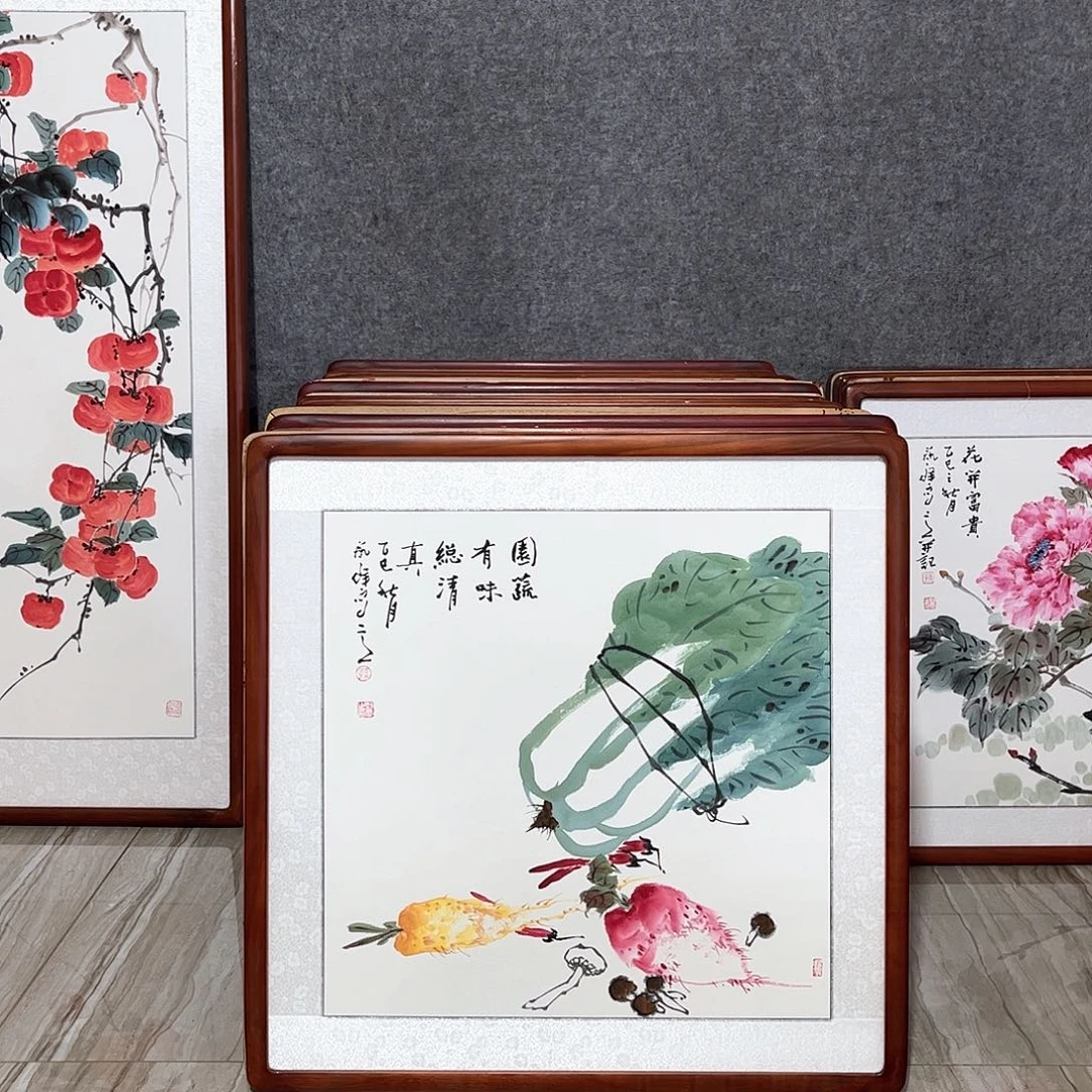 国画书画作品带框63×63