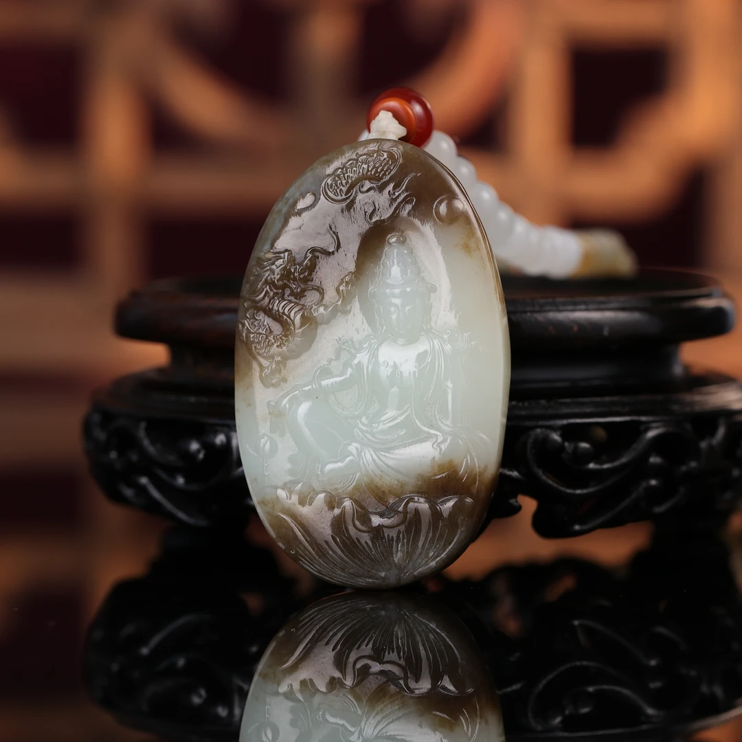 rl和田玉糖白玉自在观音挂件ZQ000006