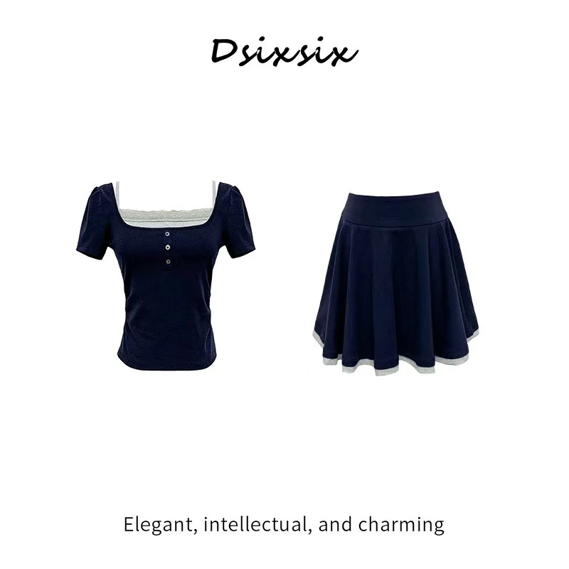 也觅【卡农少女】夏季新款辣妹气质时尚百搭高腰百褶半身裙套装