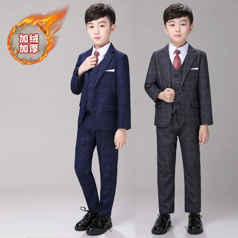 加绒男童礼服儿童英伦绅士小西服外套男孩生日花童主持钢琴演出服