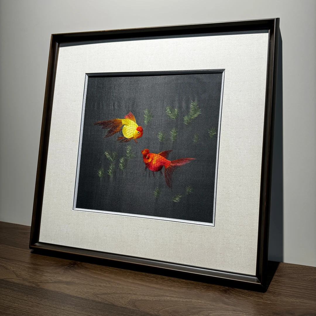 【水草鱼】纯手工刺绣苏绣精品玄关走廊客厅餐厅画芯35*35cm