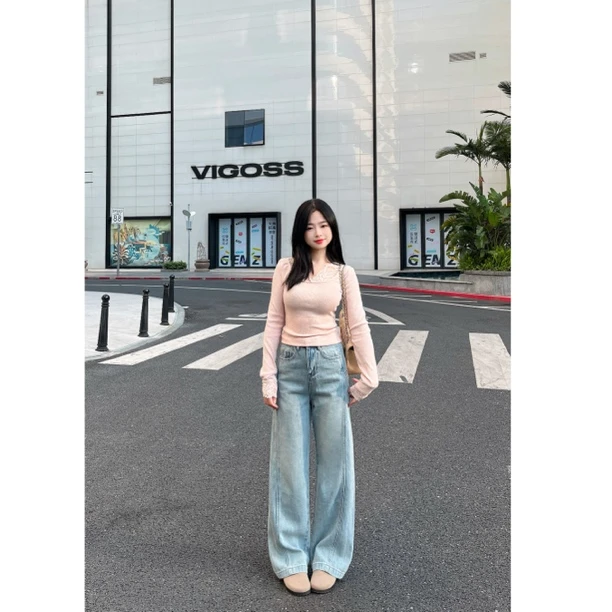 弯刀裤 小个子夏季穿搭高腰牛仔裤百搭显瘦宽松阔腿裤2025春夏