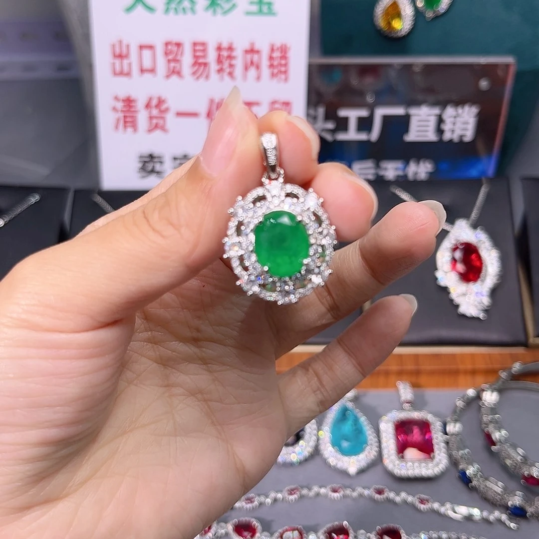 耳饰银S925镶嵌祖母绿t 78