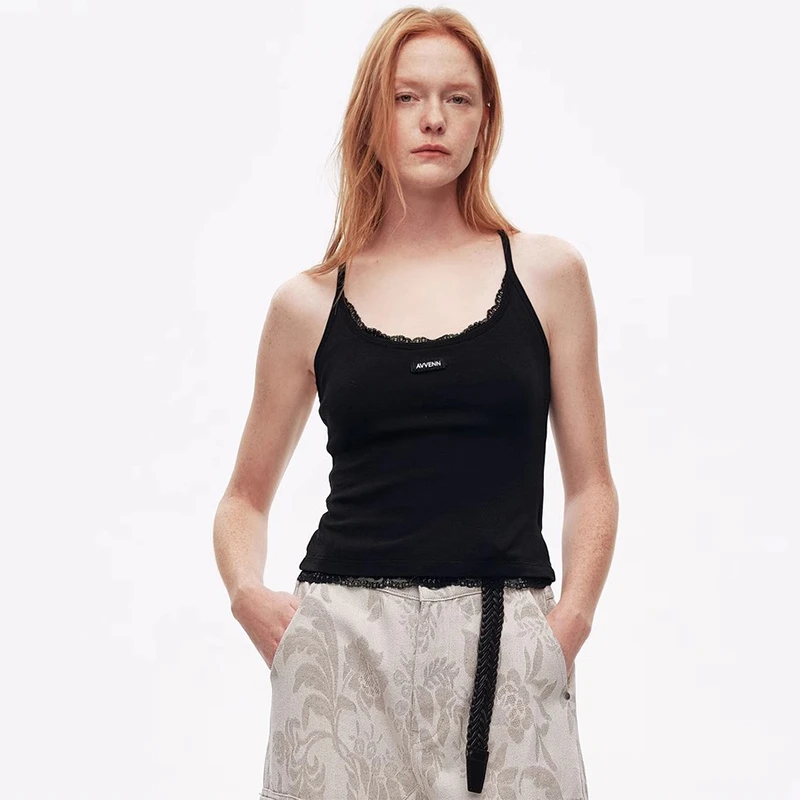 AVVENN2025夏季新品弹力棉感修身大圆领吊带工字背心