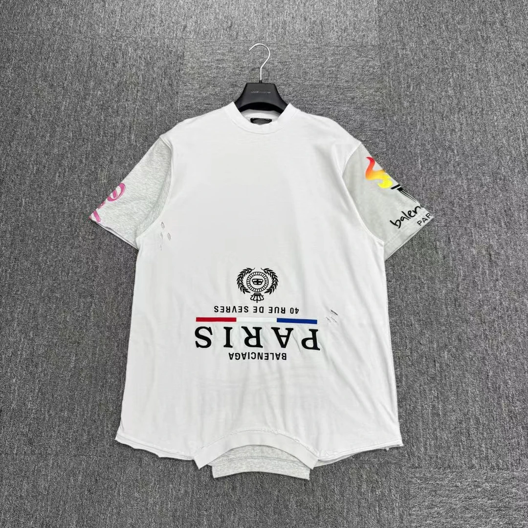 95新 Balenciaga/巴黎世家 倒置麦穗拼接短袖/1码/编码17002