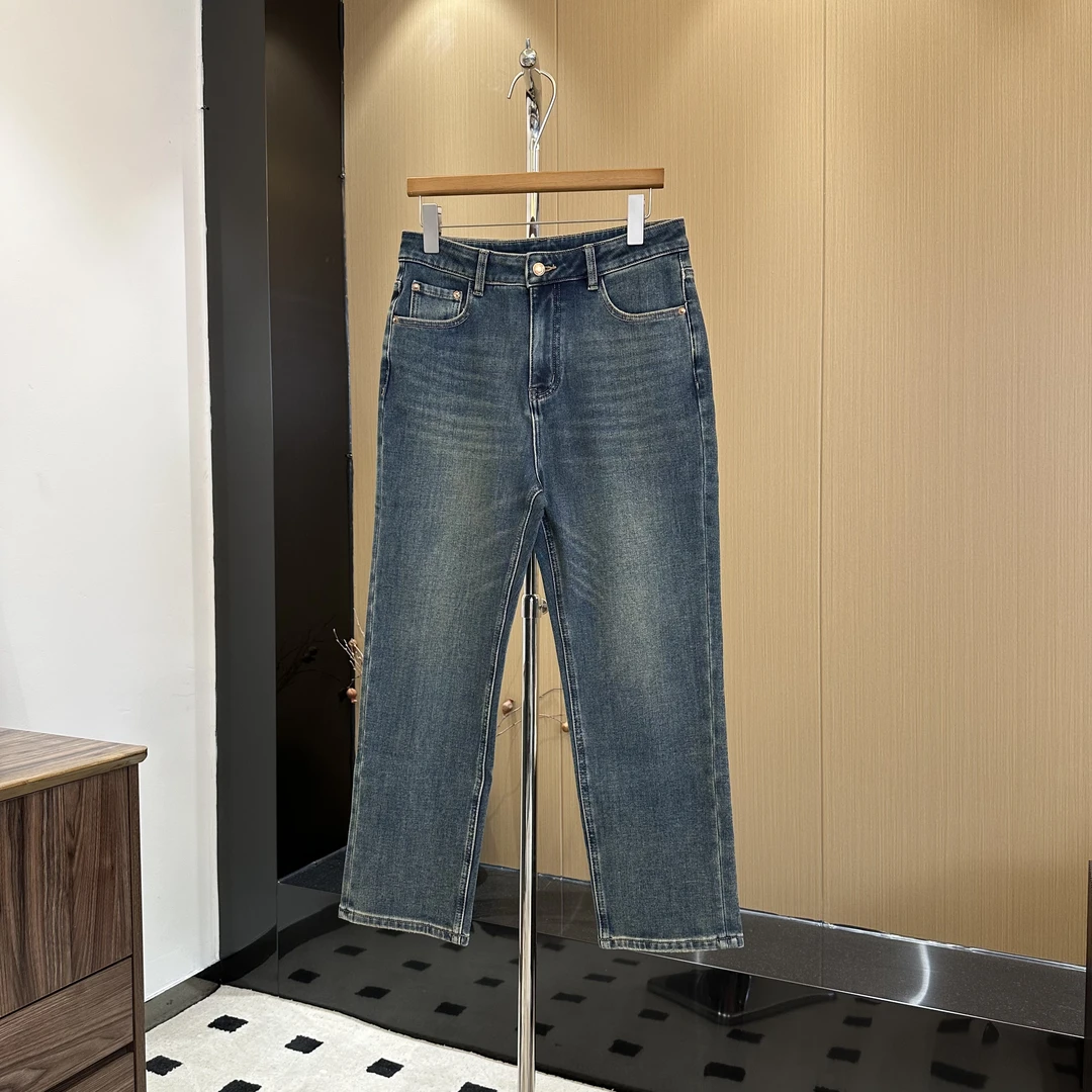陈邓邓  秋冬显瘦女款复古色九分牛仔裤 高腰加绒窄版直筒裤2022