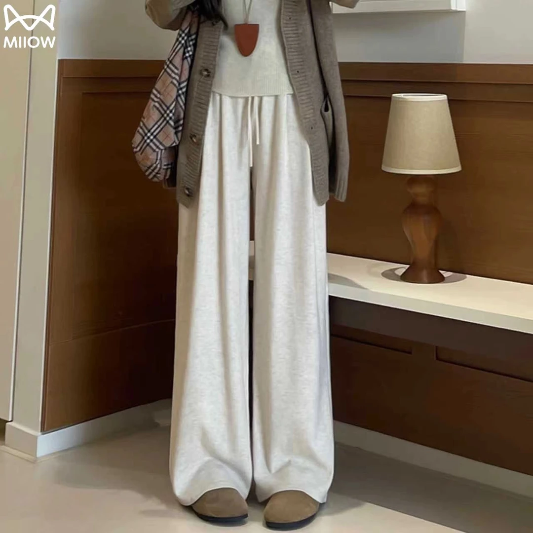 猫人糯米裤女春秋季2025年新款高腰直筒垂感秋冬小个子加绒阔腿裤