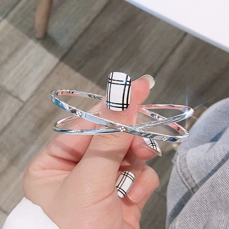 足银手镯 【522】四叶草双环足银手镯女款镯子高级生日礼物送女友