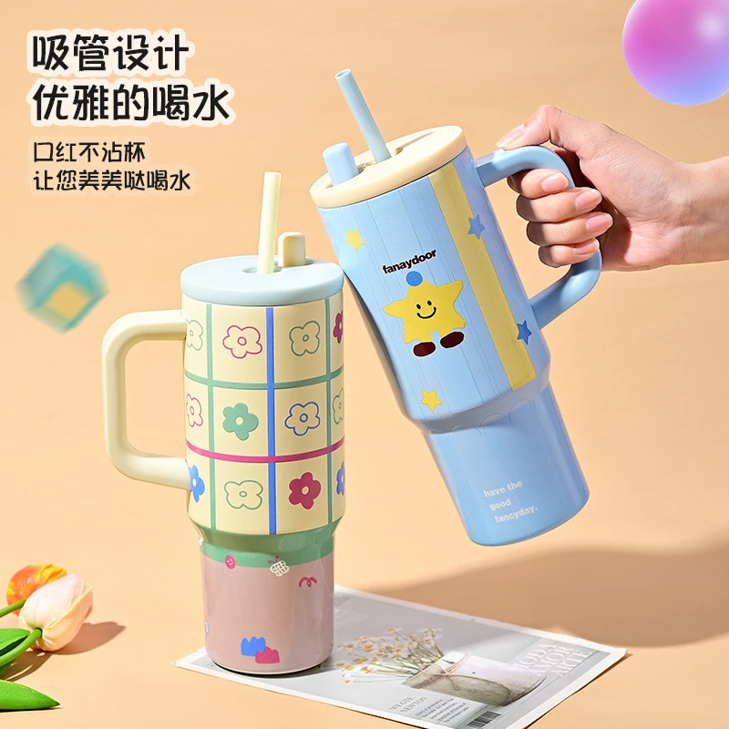 新款大容量车载冰霸杯巨无霸高颜值保温杯随行吸管杯不锈钢杯水杯