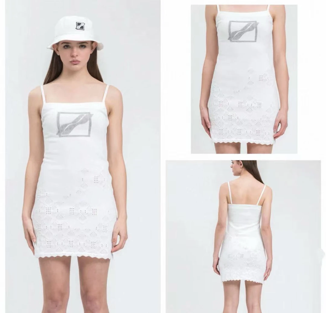 特 韩单设计师潮牌 提花 下摆镂空修身吊带针织裙