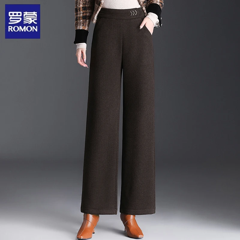 罗蒙羊毛呢醋酸窄版阔腿裤女秋冬2025新款垂感宽松小个子直筒长裤