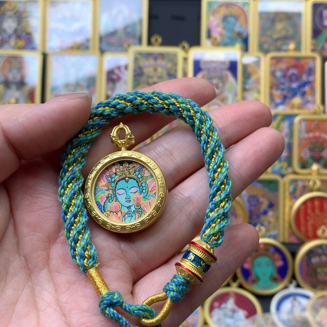 吊坠ε***?纯手绘唐卡，绿度母，双面