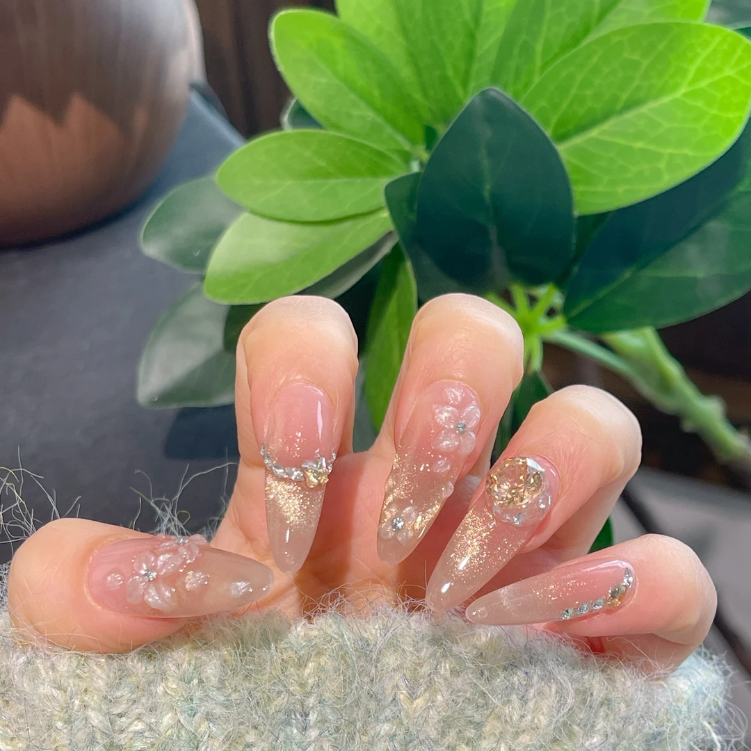 巴仑美【仙花姬】设计师款 雕花少女可重复穿戴美甲贴 5A高碳锆石