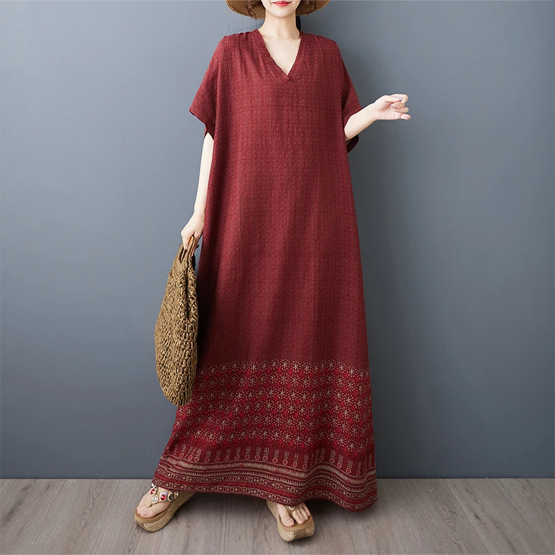 外贸日系原单女遮肚大摆大码女装连衣裙大码宽松显瘦森系文艺长裙