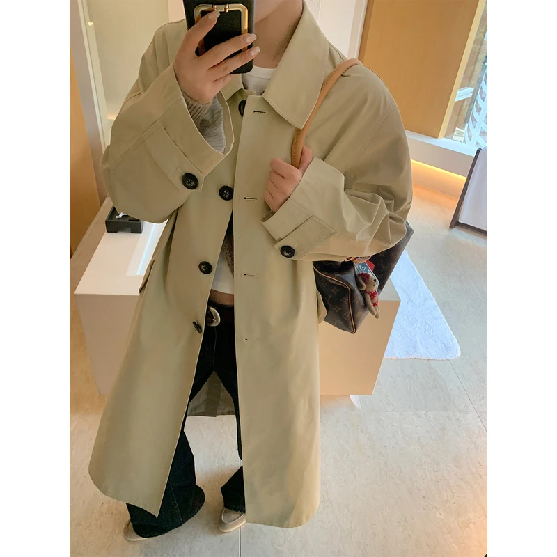 左边女装简约老钱风翻领外套2025春季新款休闲长款风衣