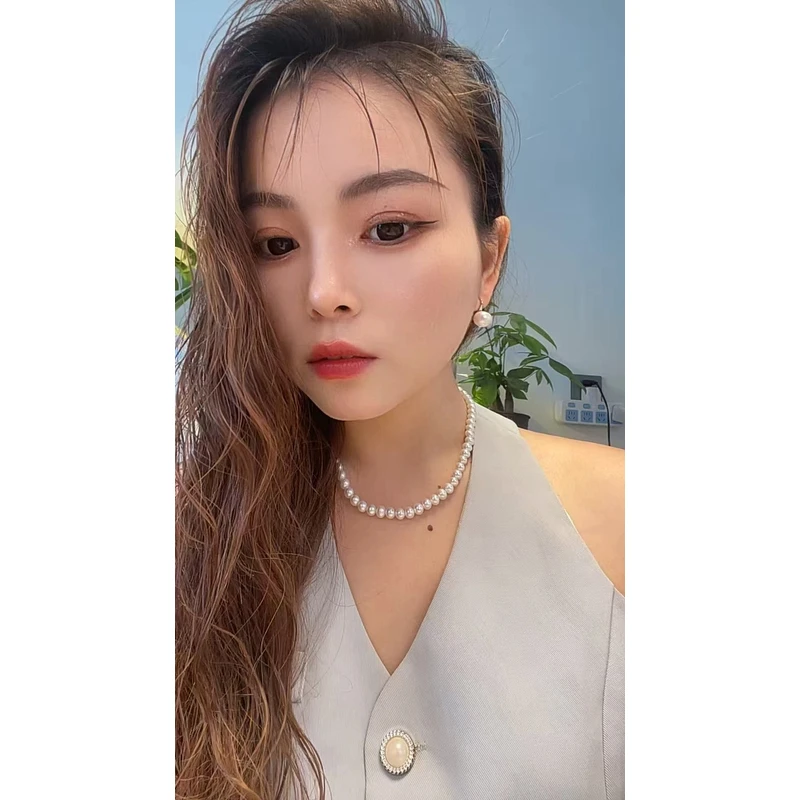 诸暨淡水珍珠极光炫彩6-7小灯泡可刮粉微瑕珍珠锁骨链轻奢高级感