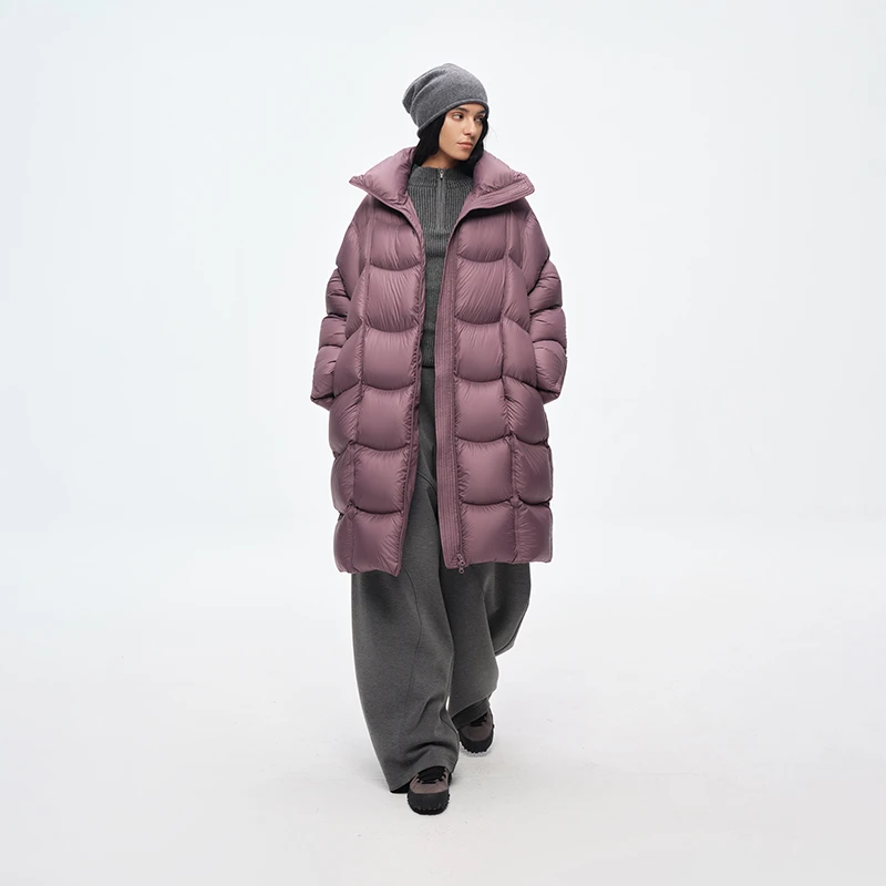 半圆女装[运动]2025秋冬中长款翻领弧形绗线泡芙羽绒服D53211028