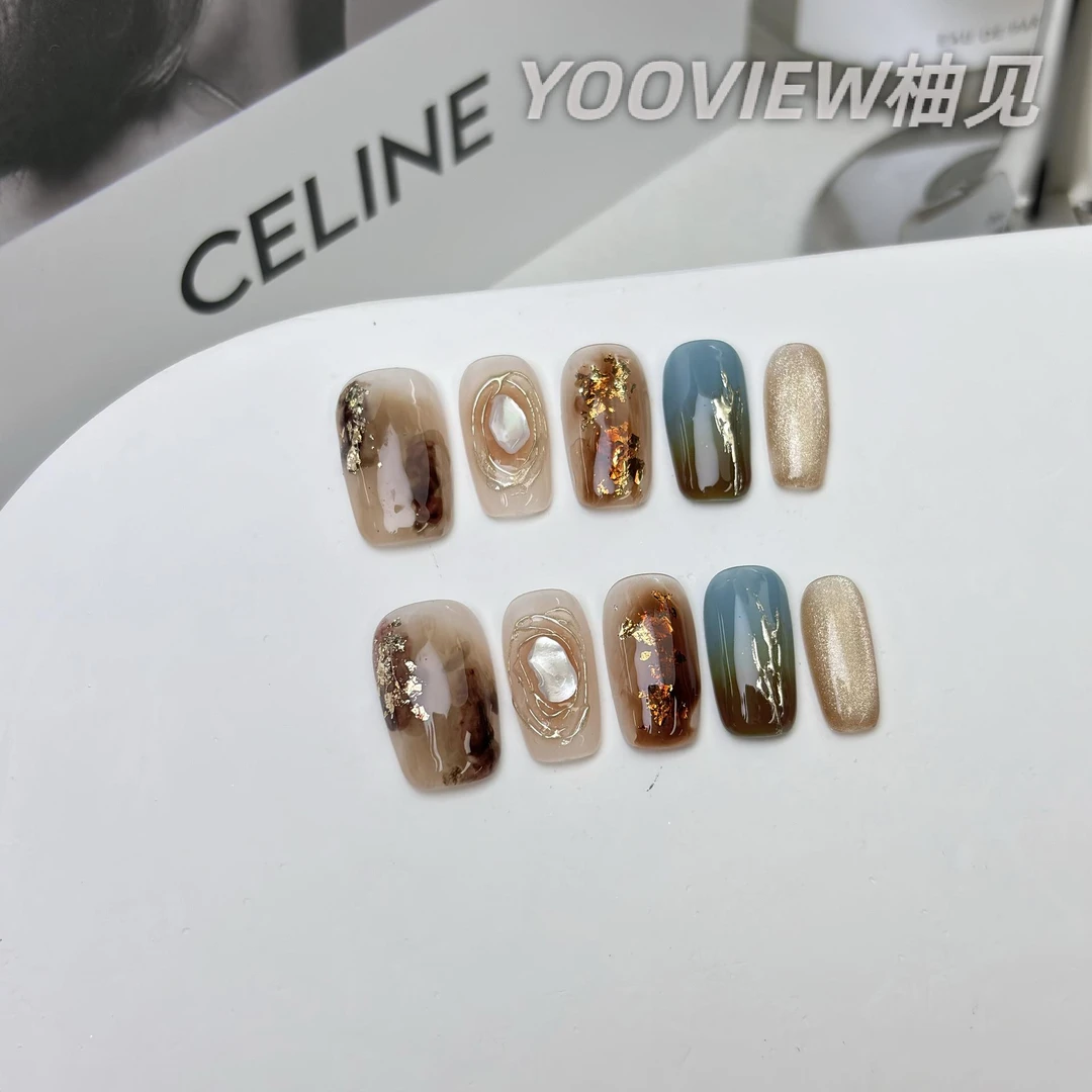 高级感美甲【秋意浓】纯手工穿戴甲高级感秋冬新款温柔显白焦美甲