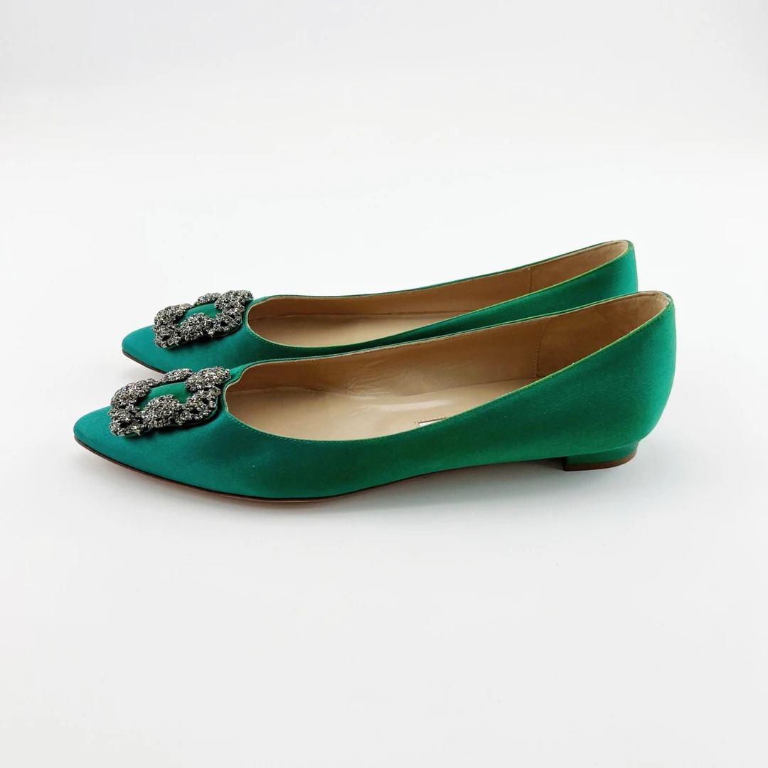 99新 MANOLO BLAHNIK/莫罗·伯拉尼克 40码/绿色平底鞋/14076687