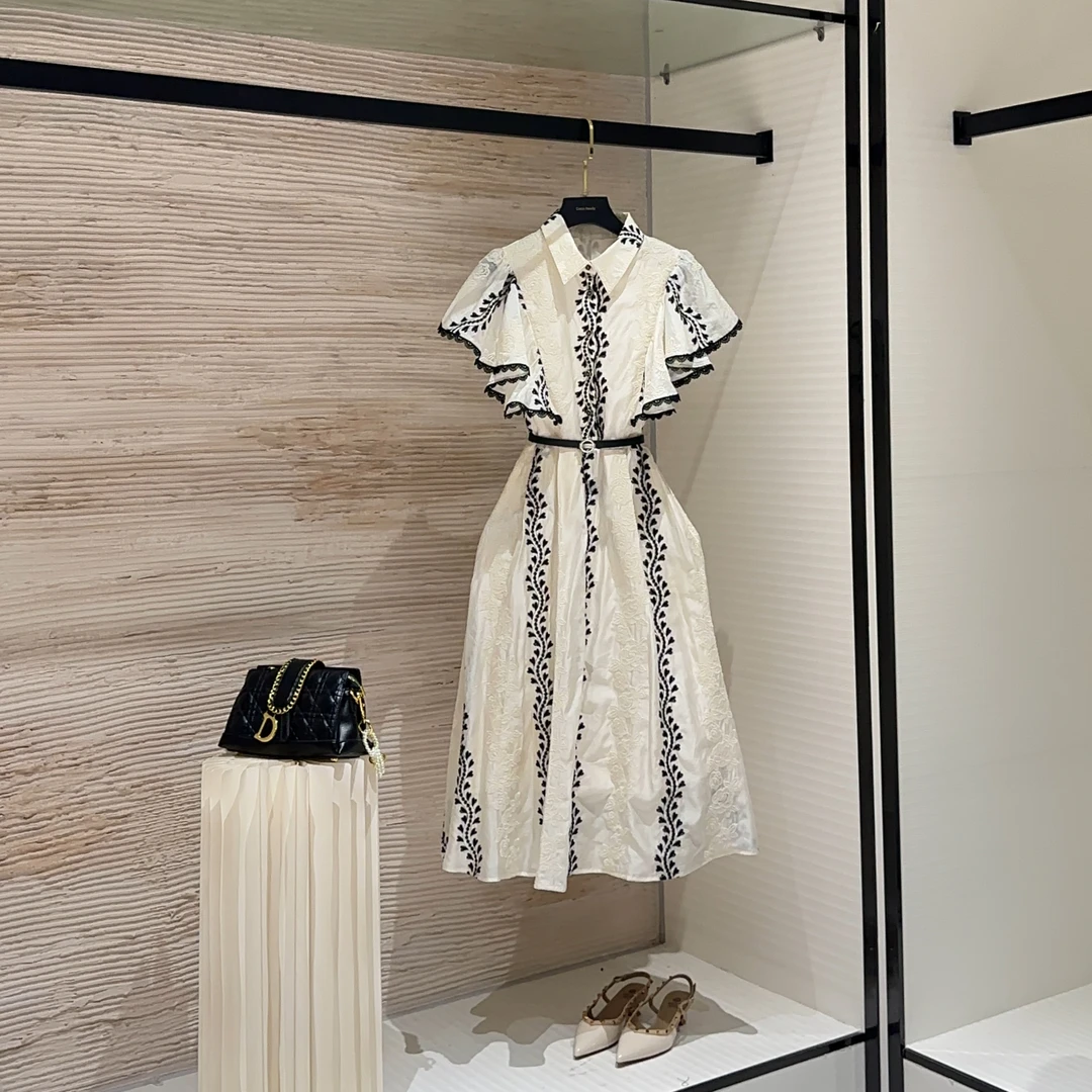 【vian专属】新中式设计师款轻奢气质渐变显瘦收腰短袖连衣裙CO-65