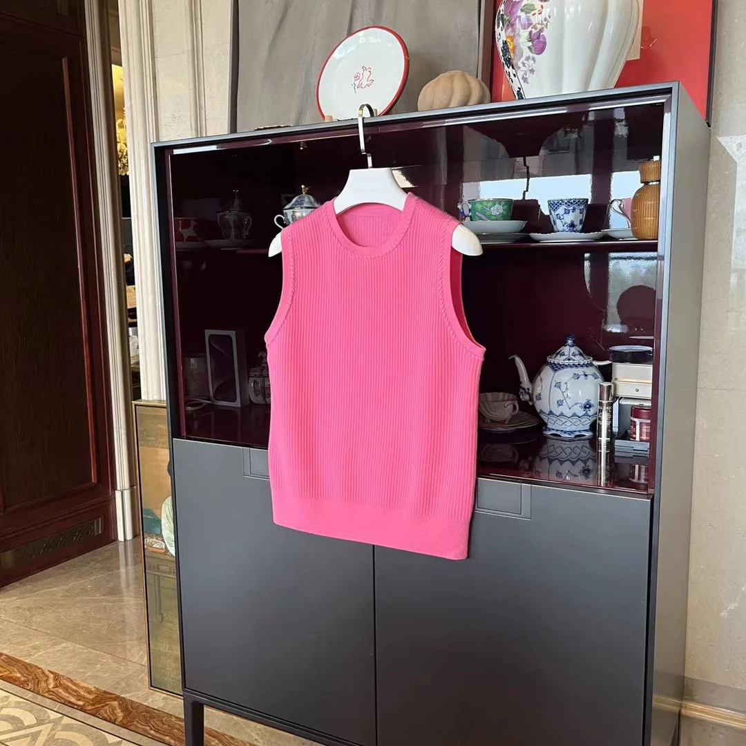 MYL 2024春款玫红色美利奴羊毛针织衫气质时尚百搭无袖毛衣