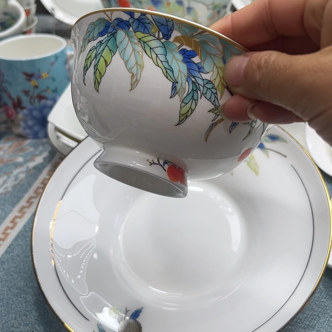 瓷片荔枝高脚腕六个4.5寸