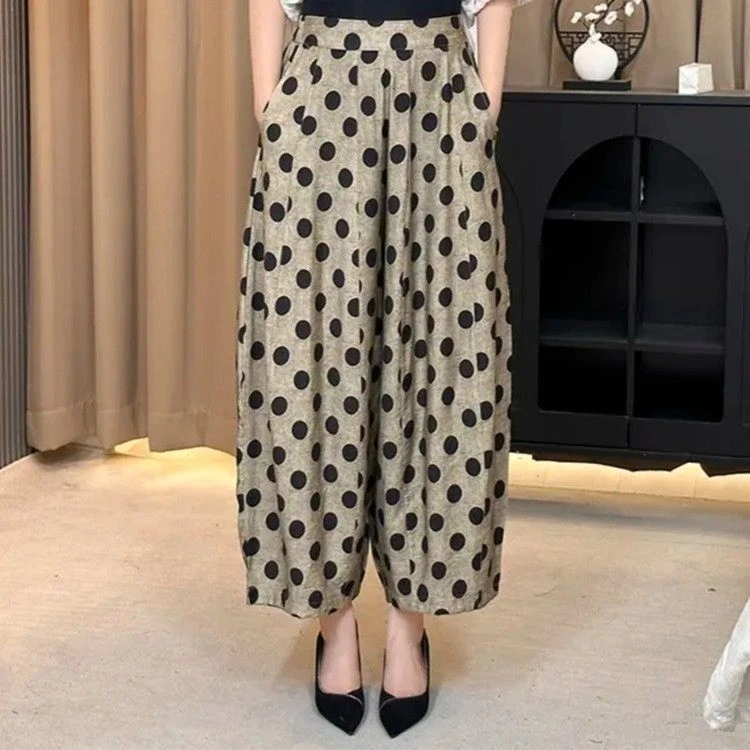 常规夏季哈伦裤波点薄款休闲裤时尚夏装失序混搭风高腰百搭宽松