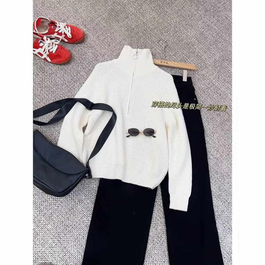 秋冬女士半拉链高领套头针织衫-M3922