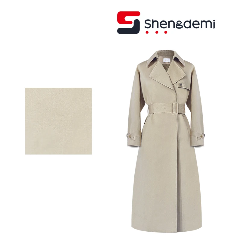 SHENGDEMI2025春季品牌单风衣女士中长款系腰带气质翻领风衣