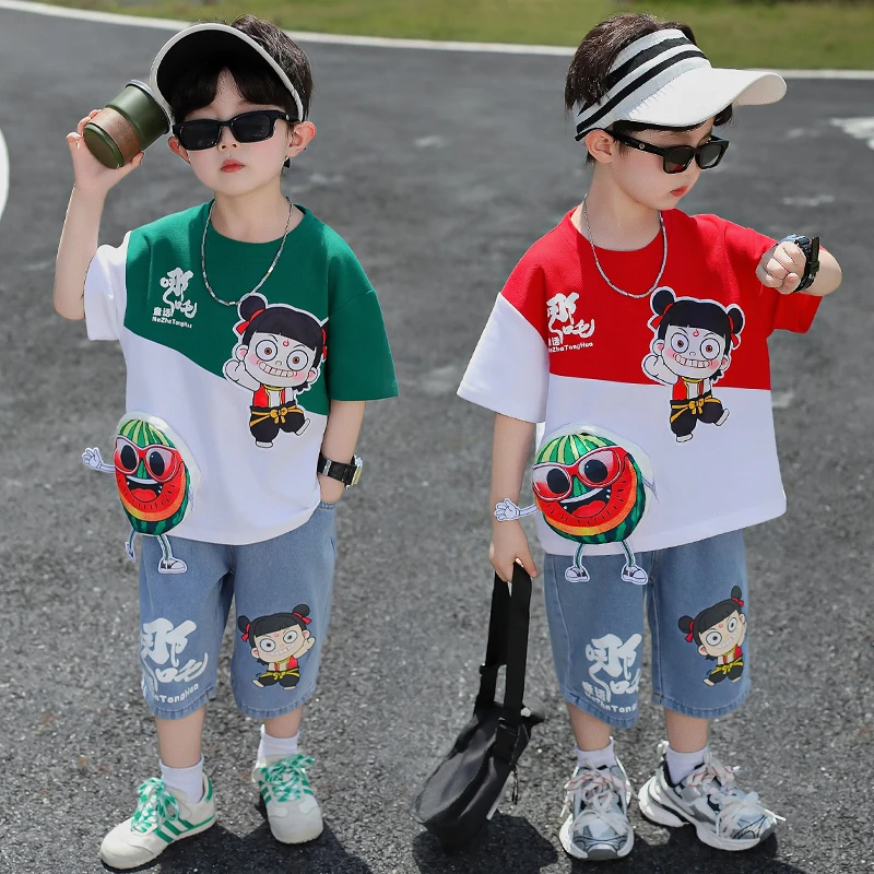 哪吒儿童衣服2025新款男童夏装套装网红宝宝薄款夏季潮酷痞帅男孩