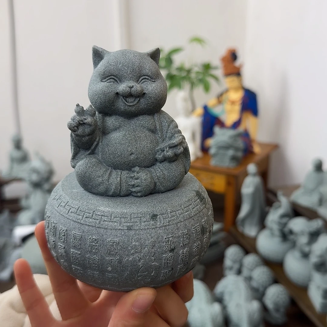 石材青砂石招财猫