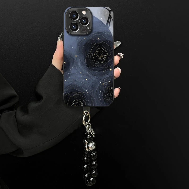 电镀玻璃适用苹果/oppo/华为/vivo/小米高级感金边玫瑰创意手机壳